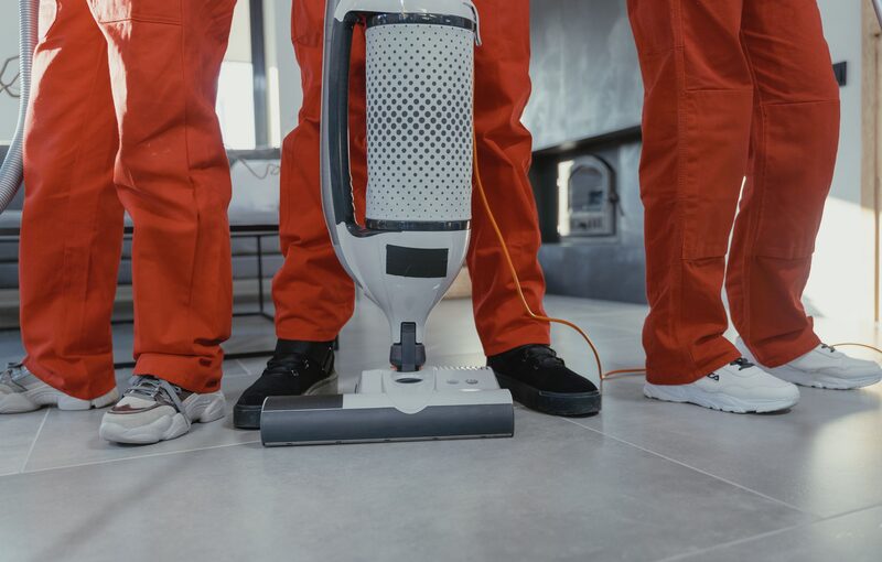 Professional cleaning team at work in a commercial building
